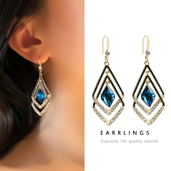 Blue Geometric Double Earrings