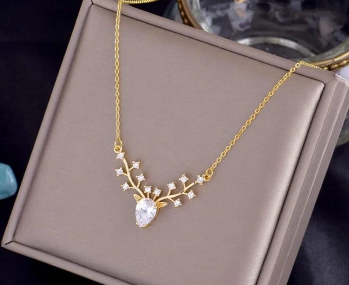 18k Gold Plated Deer Antler Necklace-403