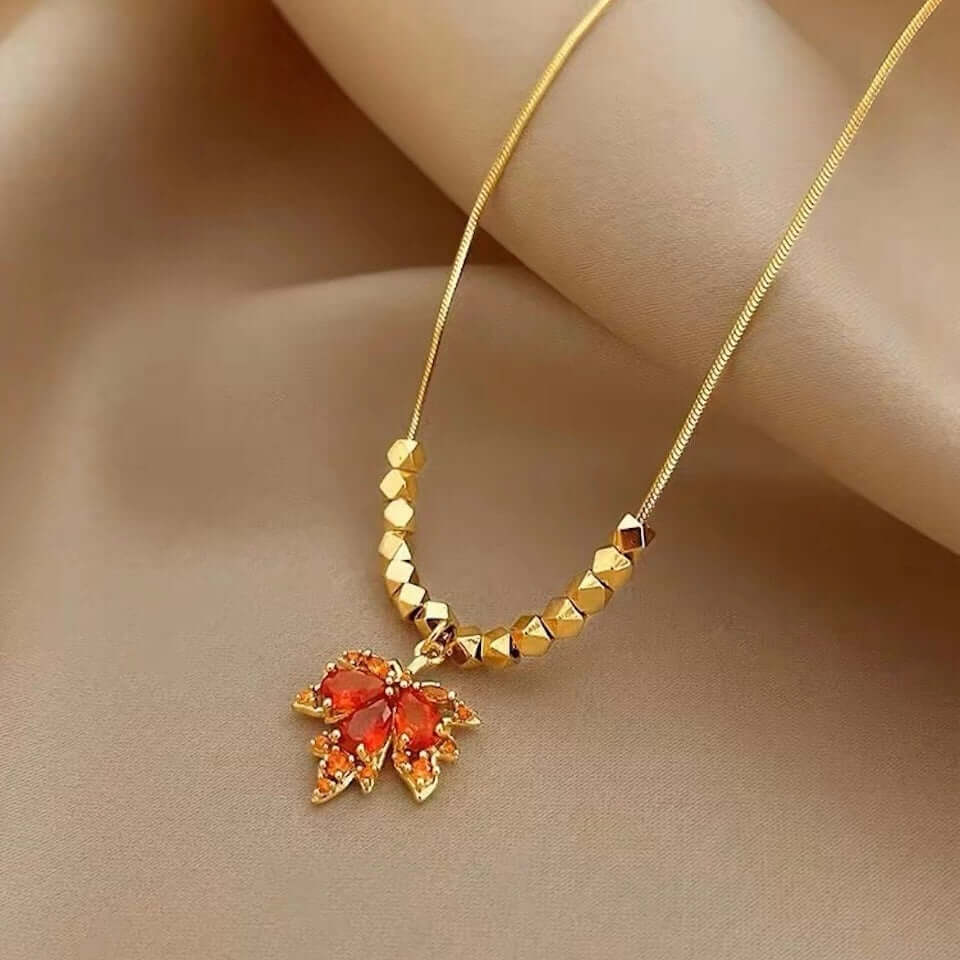 Red Maple Leaf Gold Plated Necklace-408